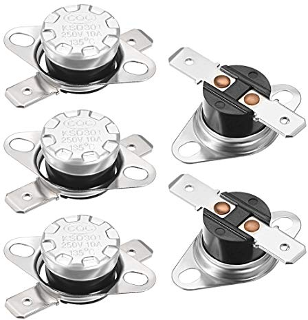 sourcing map KSD301 Thermostat 135°C/275°F 10A Normally Closed N.C Adjust Snap Disc Temperature Switch for Microwave,Oven,Coffee Makers 5pcs,Bakelite Material