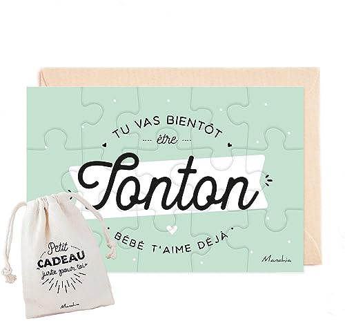 Manahia Puzzle Tonton - Annonce Grossesse - Tu Vas bientôt être Tonton, bébé t'aime déjà - 15 pièces avec Pochon Coton - Futur Oncle - Futur Tonton - Future Tata - Annonce Naissance Tonton