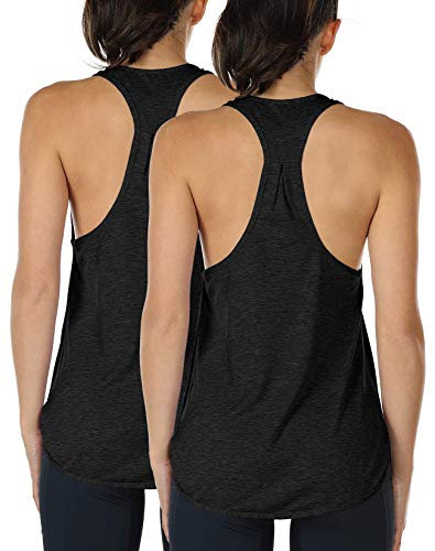 icyzone Yoga Sport Tank Top Damen Racerback Lauftop Fitness Running Shirt Oberteile, 2er Pack (XS, Black/Black)