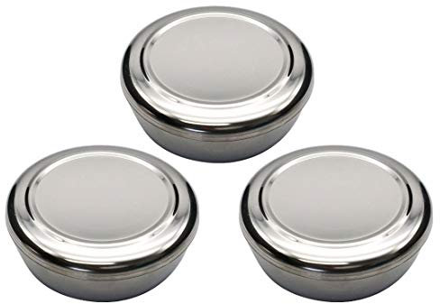 GARASANI Korean Traditional Stainless Steel Good Fortune Rice Bowl with Lid Set (Silver 3Pcs)