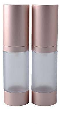 2PCS 15ml/0.5oz Empty Refillable Clear Plastic Airless Vacuum Pump Press Bottle Lotion Dispenser with Rose Gold Lid Portable Travel Cosmetic Container Jar Pot Vial for Emulsion Essence Serum