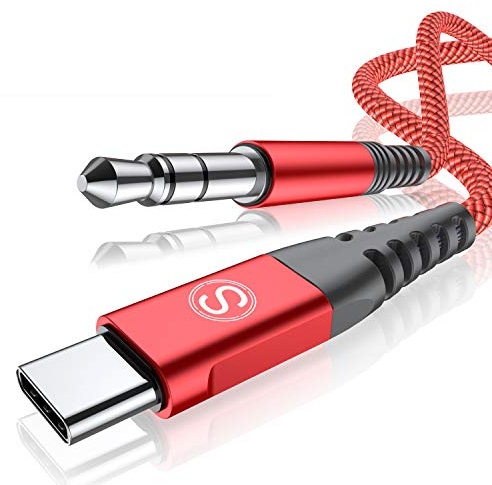 USB C to 3.5mm Audio Aux Jack Cable 1.2m [HiFi Sound,DAC Chip],Sweguard Type C to 3.5mm Headphone Car Stereo Aux Cord for Samsung Galaxy S21 S20 Ultra,Note 20 10+,Google Pixel 5 4 3 2XL,iPad Pro-Red