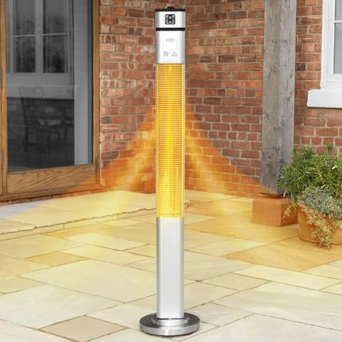 Harrier 2000w Electric Tower Outdoor Patio Heater | Remote Control Included & Portable for Ease