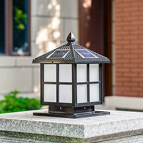 QJUZO Außen Solar Pfostenlichter, Schwarz Aluguss Sockelleuchte, LED Gartenleuchte mit Fernbedienung, Garten Deko Solarleuchte für Patio Yard Einfahrt, Dimmbar, 3 Farbtemperatur, Timing,D25*h37cm
