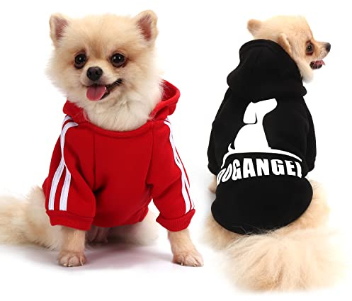 QiCheng&LYS Hunde Kapuzenpulli,Hunde Wintermantel Kleine Hunde,Jacke für Chihuahua (A-Schwarz/Rot, L)