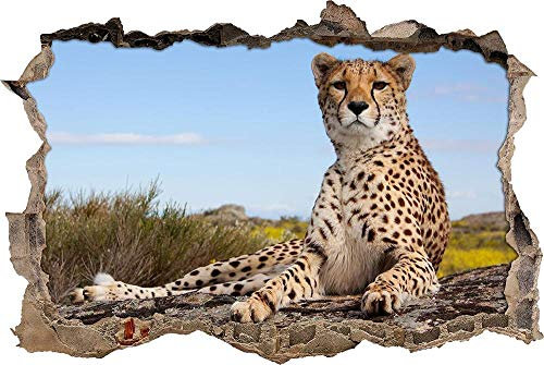 3D-Effekt Wandtattoo Aufkleber Durchbruch selbstklebendes Wandbild Wandsticker Wanddurchbruch Wandaufkleber prächtiger Gepard in Wanddeko fürs Kinderzimmer 53x80cm