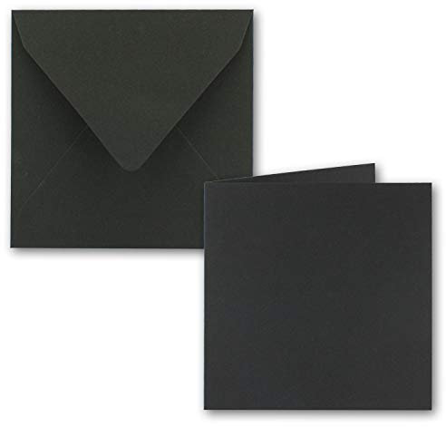 25x Quadratisches Faltkarten SET aus Kraft-Papier in Schwarz 15 x 15 cm - Doppel-Karten und Briefumschläge aus Recycling-Papier - Serie UmWelt