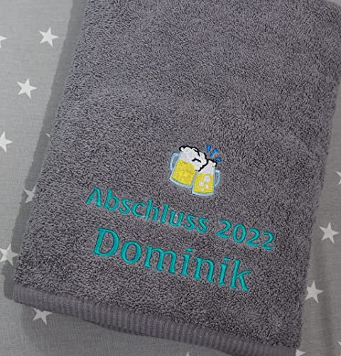 ★ Handtuch mit Namen und Motiv Bestickt ★ Duchtuch ★ Geschenk ★ Badetuch ★ 500 g/m2 ★ (70 x 140 cm, Grau)