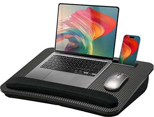 HUANUO Lap Laptop Desk - Portable Lap Desk with Pillow Cushion, Fits up to 15.6 inch Laptop, with Anti-Slip Strip & Storage Function for Home Office Students Use as Computer Laptop Stand - Black