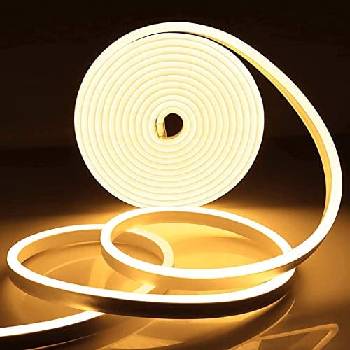 Lamomo LED Strip Warmweiss, 12V 5M LED Lichtband,Wasserdicht 3000K Neon LED Streifen, DIY Flexibel Ledband für Innen Aussenbereich Heim Küche Deko(Netzadapter nicht enthalten)