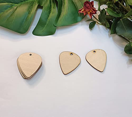 Lot de 30 boucles d'oreilles vierges en bois naturel en forme de médiator de guitare, boucles d'oreilles vierges découpées au laser (3,8 cm)