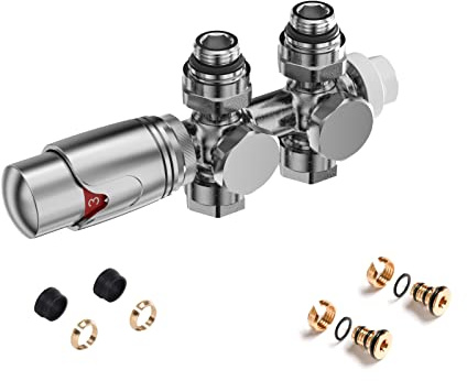 FistConcept Hahnblock 6 Wege Multiblock Ventil Set mit Thermostatkopf (Chrom matt)