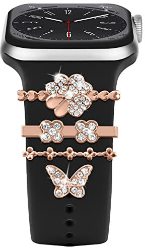 Diamant Zierring Kompatibel mit Apple Watch Silikon Armband 38mm 40mm 41mm 42mm 44mm 45mm 49mm, Armband Metallanhänger Zubehör für iWatch 8 7 6 5 4 3 2 1 SE Ultra,E11 Roségold