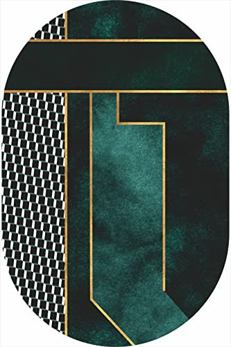 LONGSAO Klassischer Orientteppich Oval Ornamente Muster Teppich Kurzflorteppich Outdoor Teppich Schwarze, grüne und goldene Streifen，80 x 160 cm