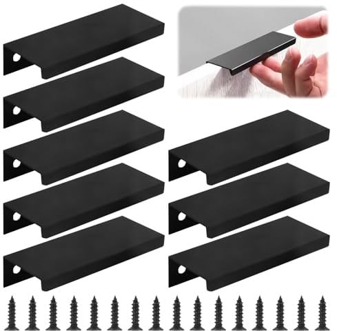 Pack of 8 Finger Edge Pull Handle Black Finger Pull Handles 80mm Hidden Door Handle Mount Finger Edge Pull Furniture Handles Concealed Kitchen Handle Strips for Cabinet Wardrobe Drawer Cupboard