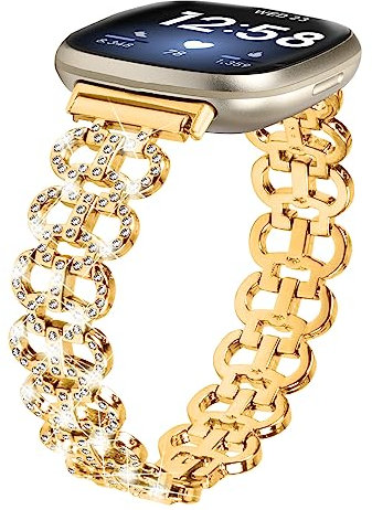 Gimuk Armbänder kompatibel mit Fitbit Versa 4/Sense 2/Versa 3/Sense Armband für Damen und Herren, Metall Bling Diamonds Edelstahl-Armband, Ersatzarmband für Fitbit Sense 2/Versa 4, Small / Large,