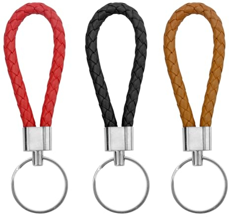 TNSLAND Pack de 3 Llaveros de Cuero,Llaveros de Cuero Trenzado,Llaveros de Coche para Hombre y Mujer,Llavero Multifuncional para Coches,Motos y Cordones para el hogar