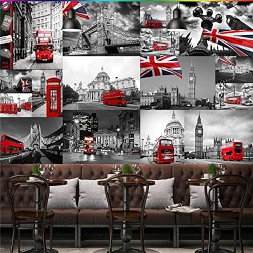 XLMING 3D Tapete London Stil Tapete London Straßenszene Englisch Bus Deck Kutsche Tapete-250cm×170cm