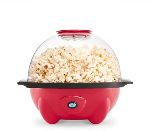 WAOCEO Popcorn machine Stirring Electric Popcorn Popper with Lid for Serving Bowl & Convenient Storage 18 Cups - Red Popcorn maker