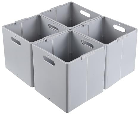 Afromy 4-Pack Plastic Collapsible Storage Cubes, Plastic Cube Storage Boxes, Grey