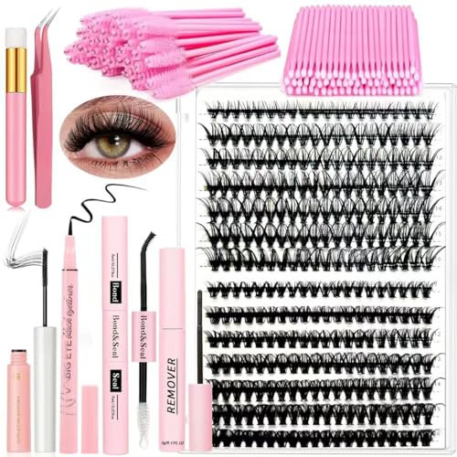 Kit Extension Cils 280 pièces 9-16mm Longueur 30D+40D Faux Cils Individues Cluster Et Ligature et Scellement Colle Remover Eyeliner Stylo Mascara Pinces à épiler Mascara Starter Set