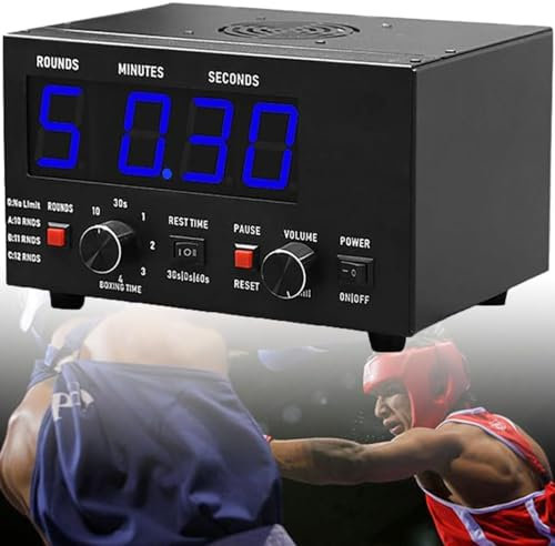 Minuteur classique d'intervalle de boxe - Minuteur de gym professionnel avec affichage LED - Durée d'entraînement et répétition de cycle au choix - Minuteur d'intervalle de gym pour Muay Thai, MMA -