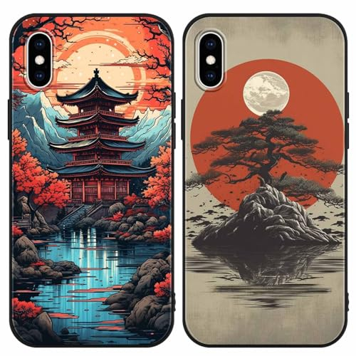 PBNDJVG 2 Stück Handyhülle für Apple iPhone XS Max Hülle 6.5 Zoll, Anime Japanische Art Manga Anime künstlerische Ästhetik mit Motiv Designs Case Schutzhülle Stoßfest TPU Weich Ultra Dünn Cover -01