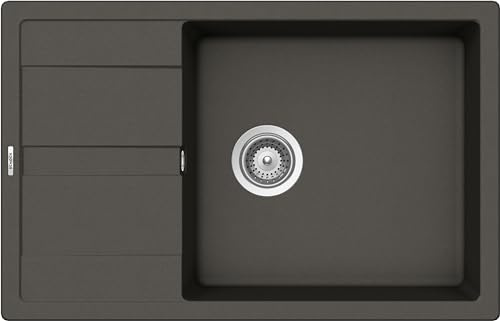 SCHOCK | Fregadero de cocina Primus 1 bañera grande con escurridor pequeño, bañera reversible, material Cristalite®, asfalt, 780 x 500 mm