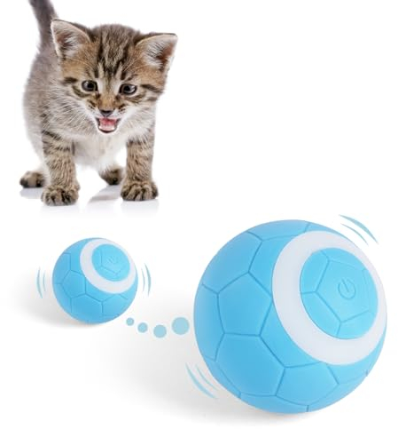 Adiwo Juguete Interactivo para Gatos, Bola de Juguete para Gatos Giratoria Automática de 360 ​​Grados, USB Recargable Juguete Inteligente para Gatos con Luz LED, Bola de Juguete para Caza de Gatos