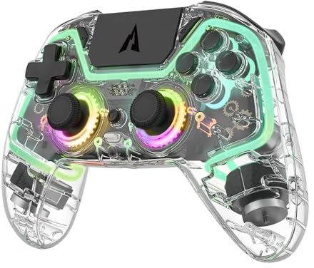 AUROCE Wireless Controller für PS4/PS3/Switch/PC, Analog Hall Stick/Hall Dual-mode Trigger/Audio Jack/Lautsprecher/Macro/Turbo/LED RGB, Alternative zu PS4 Controller Dualshock 4 und Switch Controller