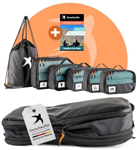 SEESCHWALBE Packing Cubes Compression | 6-teiliges Set | Premium Packwürfel kompression als ultraleichte Rucksack Organizer oder Koffer Organizer | Ideale Packtaschen für deine Reise (schwarz)