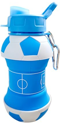 Borraccia Calcio squadra del cuore in Silicone per Ragazzi bambini e adulti- Regalo sportivo Senza BPA, Cannuccia, A Tenuta Stagna, Durevole Ed Ecologica, 550 ml (AZZURRI)