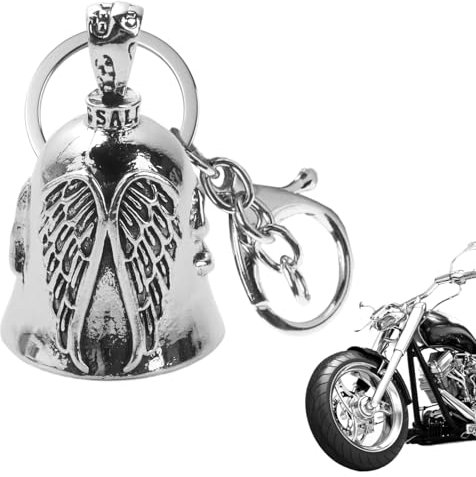 Hioip Biker Bell Motorrad Glöckchen Guardian Bell Edelstahl Motorrad Glocke Glücksbringer Motorradglocke Schlüsselanhänger Motorradfahrer Schutzglocke Anhänger Motorcycle Geschenke (E, Engelsflügel)
