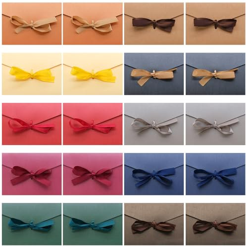 20 Stück Kraftpapier Umschläge, Retro Kraftpapier Vintage Kraft Briefumschläge mit farbigen Bändern Geschenkkarten für handgefertigte Einladungen, Hochzeits- oder Festival-Karten (10 Farben)