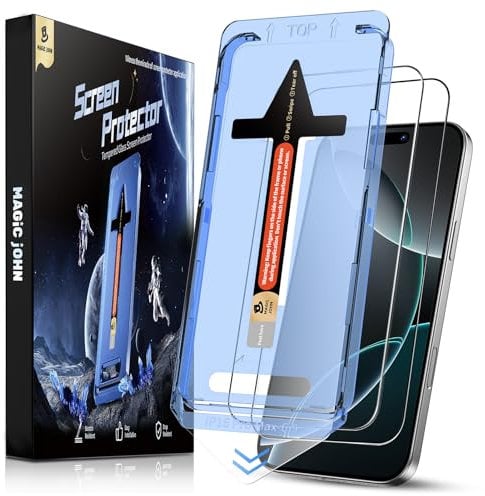 MAGIC JOHN 2 Pack for iPhone 16 Pro Max Tempered Glass Screen Protector 6.9 inch, Auto Dust-Elimination Installation, Bubble Free, Dynamic Island Compatible, HD Clear, Easy Installation