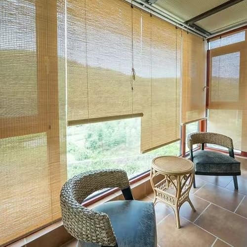 kefu01 Natur Sonnenschutz Bambusrollo,Sichtschutz Lichtfilter Rollläden,Raffrollo Bambus,Garten-Hebeläden,Atmungsaktive Anti-UV Bambusjalousien,Seitenzugrollo,Verdunkelungsrollo (W50xH110cm/W20 xH43)