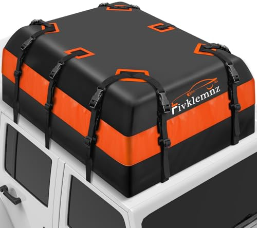 FIVKLEMNZ 30 Cubic Car Rooftop Cargo Carrier Roof Bag Waterproof for All Top of Vehicle with/Without Rack Includes Topper Anti-Slip Mat + Reinforced Straps + 6 Door Hooks + Luggage Lock
