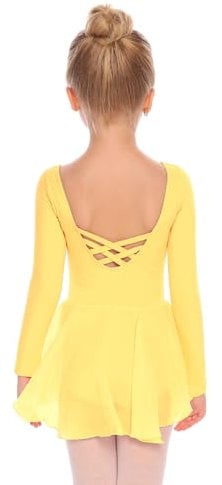 Beyove Ballettkleidung Mädchen Rückenfrei Baumwolle Ballettkleid Balletttrikot Langarm Balletttrikot Tanzkleid Tanzbody Kinder mit Chiffon Rock Tütü Gelb 150