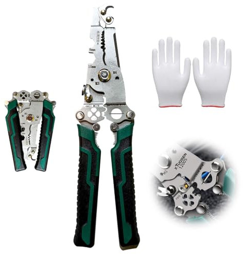 16 in 1 Pinza Spellacavi Elettrici Pieghevole, Pinza Multiuso Elettricista, 211 mm Attrezzi Elettricista Professionali con Guanti, Pinza Crimpatrice per Installazioni Elettriche (verde)