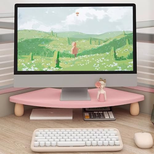 GUHPZA Eckmonitorständer Cute Arc Computer-Monitorständer, Massivholz-Büro-Schreibtisch-Aufbewahrungsregal für Laptop, Platzsparendes Monitor-Aufzugsregal, 6,5 cm hoch, Pink