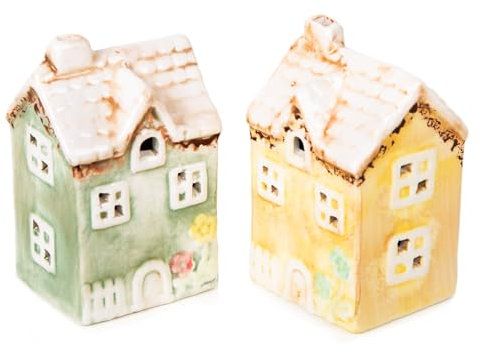 Logbuch-Verlag 2 Deko kleine Häuser aus Keramik Ostern Frühling Sommer Haus Figuren zum Hinstellen 6 x 5 x 9,5 cm gelb grün