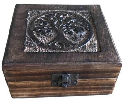 Tree of Life Wooden Keepsake Box - Small Storage Boxes with Lids for Jewellery, Memories & Trinkets - Hinged Lid Storage Boxes - Elegant Tree of Life Memory Box for Treasured Keepsakes - Square Shape