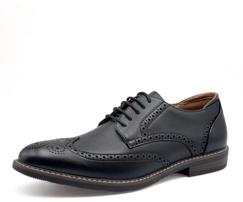 Finishing & Sewing män brogue Oxford snörskor, brunt läder, klassisk wingtip-design, svart, 44 EU