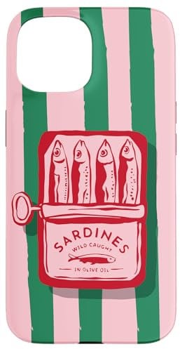 Pink Sardine Maximalist Vintage Food Stripes Aesthetic Cute Case for iPhone 15