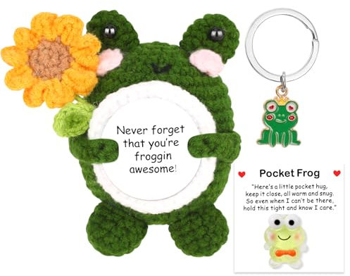 Vspek Pocket Hug Positive Frosch, Glücksbringer Geschenk, Positive Frosch Puppe mit Karte und Schlüsselanhänger, Pocket Hug für Bachelor, Abitur, Geburtstag, Glück Geschenke für Frauen, Männer