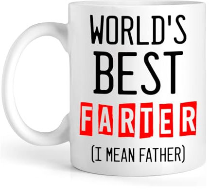 EKAM Funny Dad Mug - World’s Best Farter I Mean Father – Hilarious Gift for Father from Son or Daughter – Gift for Dad on Father’s Day, Birthday – 11oz Ceramic Coffee Mug