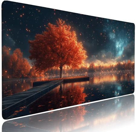 Grand Tapis de Souris XXL Noir Tapis Bureau avec Base Anti-Dérapage, Design Durable et Imperméable, sous Main à Bords Cousus Clavier Mouse Pad Ciel étoilé 600x300x3mm pour Gamer PC Portable d-490