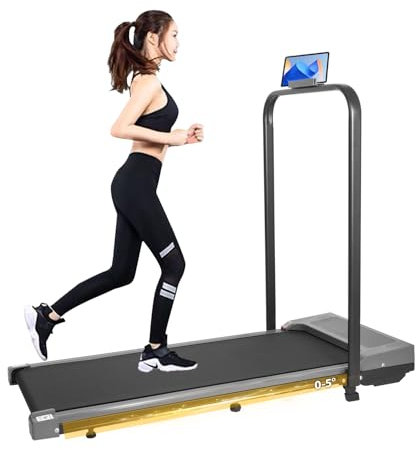 Under Desk Treadmill Foldable with Incline App Remote Control Bluetooth Speaker Walking Running Pad Machine Adjustable Speeds LED Display for Home or Office A1F with Holder (Grey)