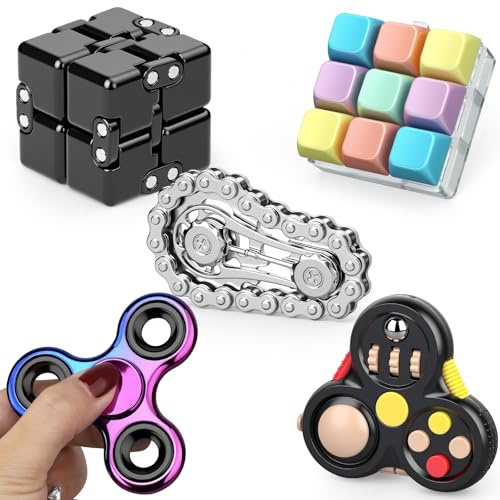 Fidget Pad Cool Fidget Toys Set for Kids Adults, Sensory Pack with Fidget Spinner, Fidget Chain, Infinity Cube, Keyboard Clicker Toy for Stress Relief, Good Choice for Birthday