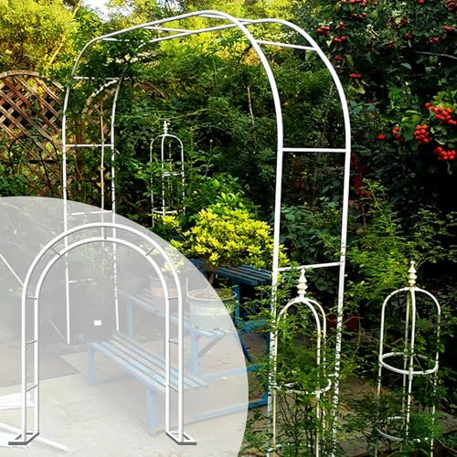120cm 140cm 200cm 240cm Breit Schwer Rosenbogen Verzinkt Gartenbogen Metall Pergola Rankhilfe Rankgitter Torbogen Stabil Rosengitter Für Kletterpflanzen(White,240 * 250cm/7.8 * 8.2ft)